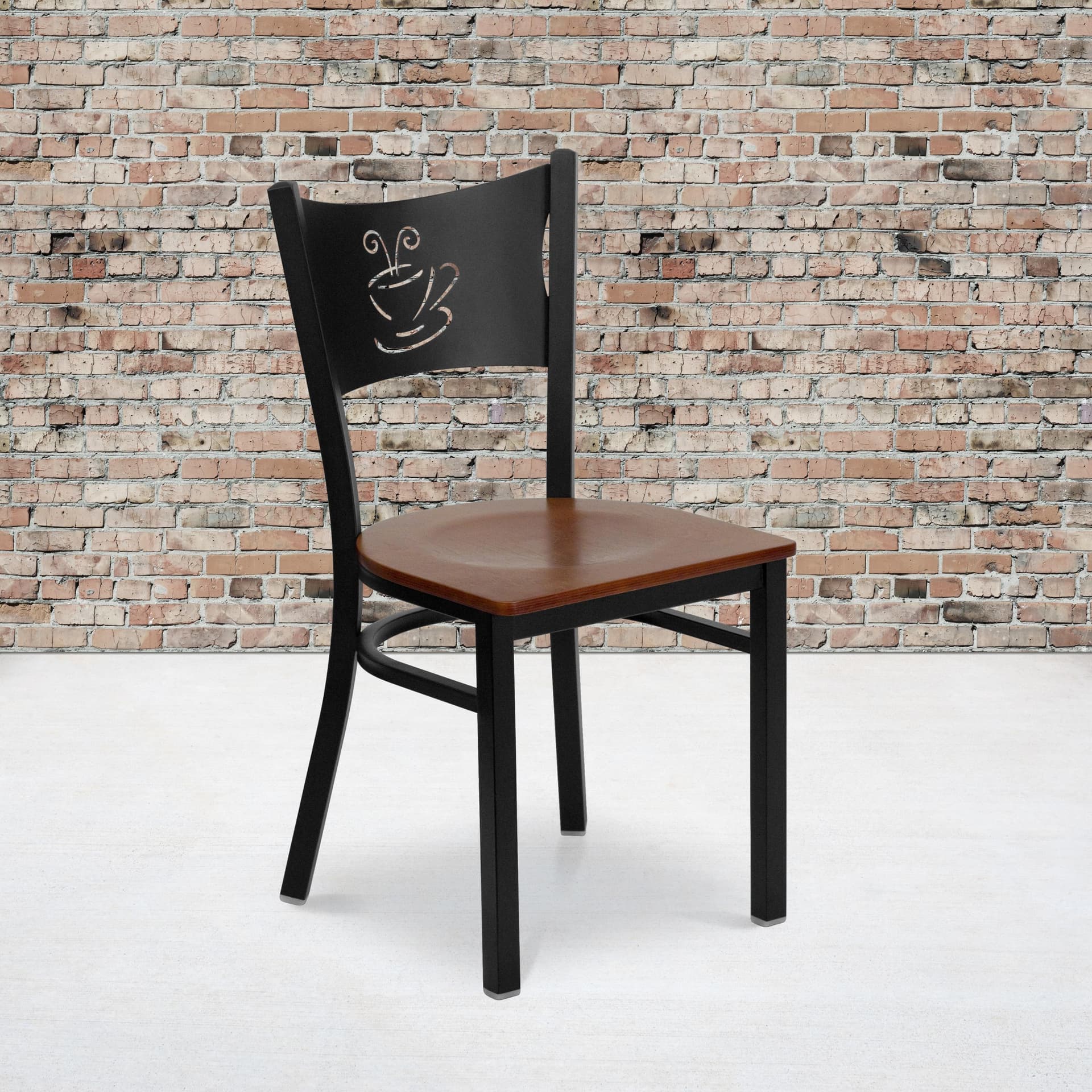 Black Coffee Back Metal Restaurant Chair with Cherry Wood Seat