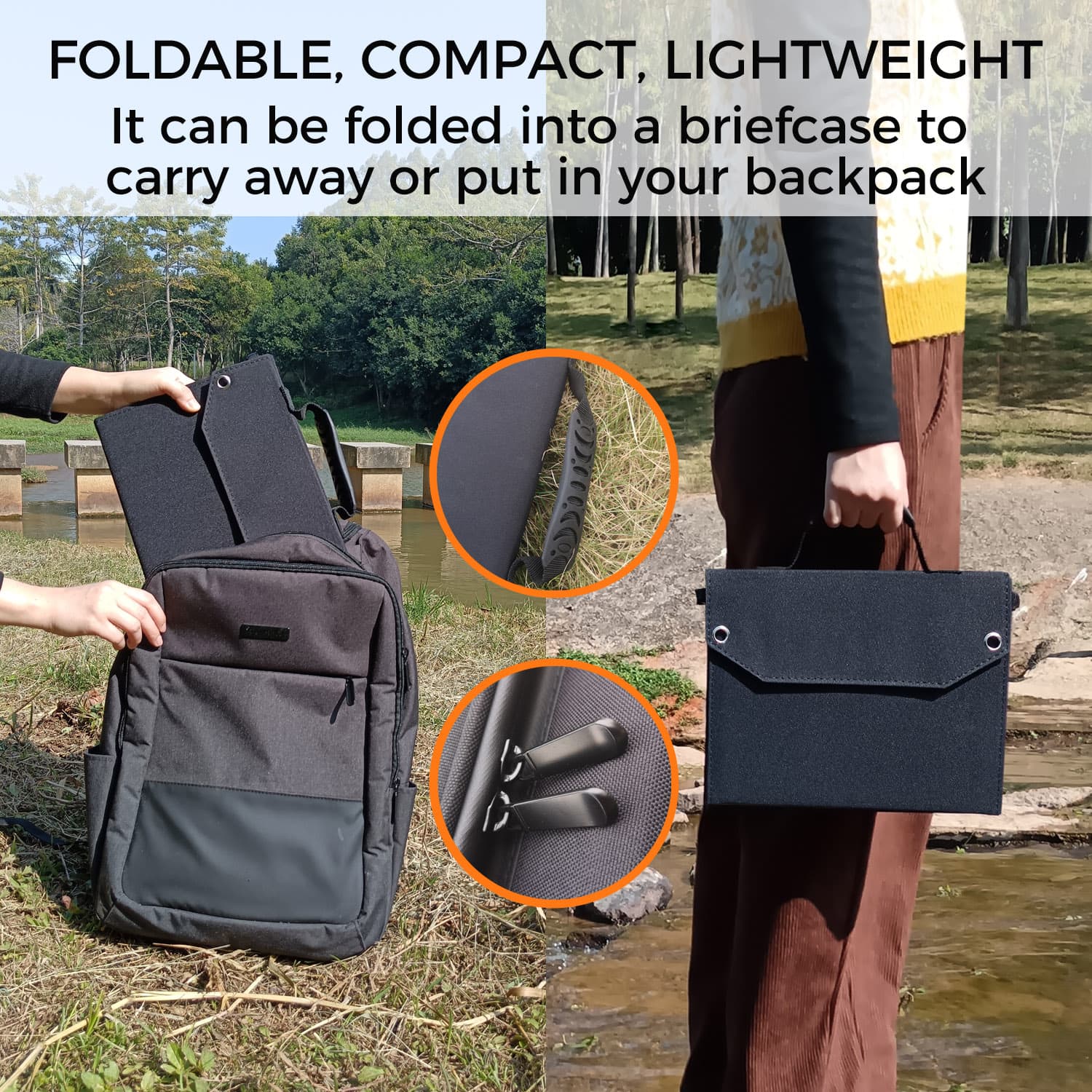Foldable Portable Solar Charging Panel Charges Power Stations and Personal Electronics, 3 Outputs Type-C/USB QC3.0/DC for Multi Devices, High Conversion Efficiency