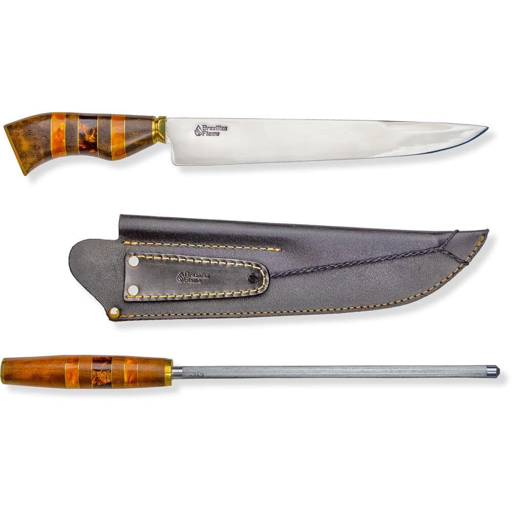 Chef Ribs 10-inch Stainless Steel Knife with Sharpener in Yellow