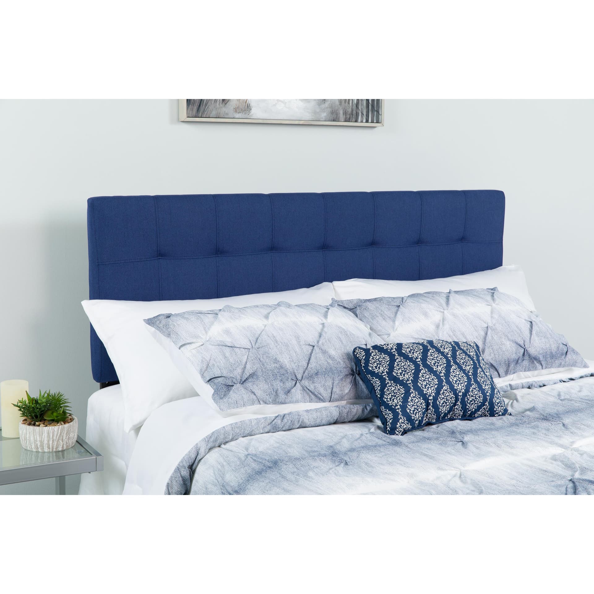 Quilted Tufted Upholstered Twin Size Headboard in Navy Fabric