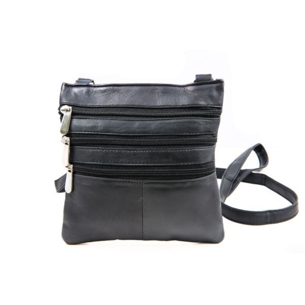 Leather Triple Zip Crossbody Bag Size 7"x7"x0.5"