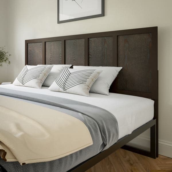 Contemporary Full Size Herring Bone Wooden Headboard Only in Gray Wash
