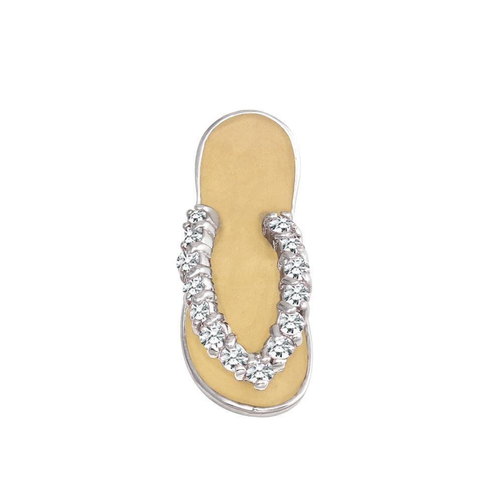 PARIKHS Rhodium Plated Yellow Enamel Clear CZ Sandal Pendant with chain in 925 Sterling Silver
