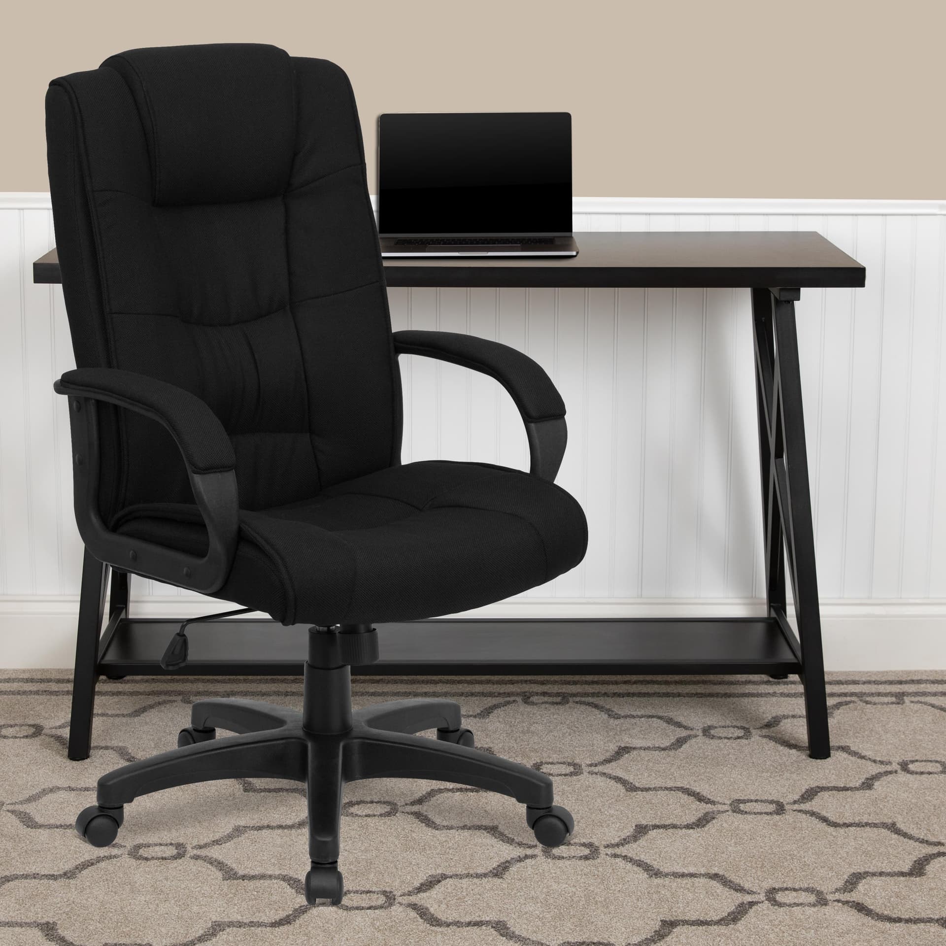 High Back Black Fabric Multi-Line Stitch Upholstered Swivel Office Chair