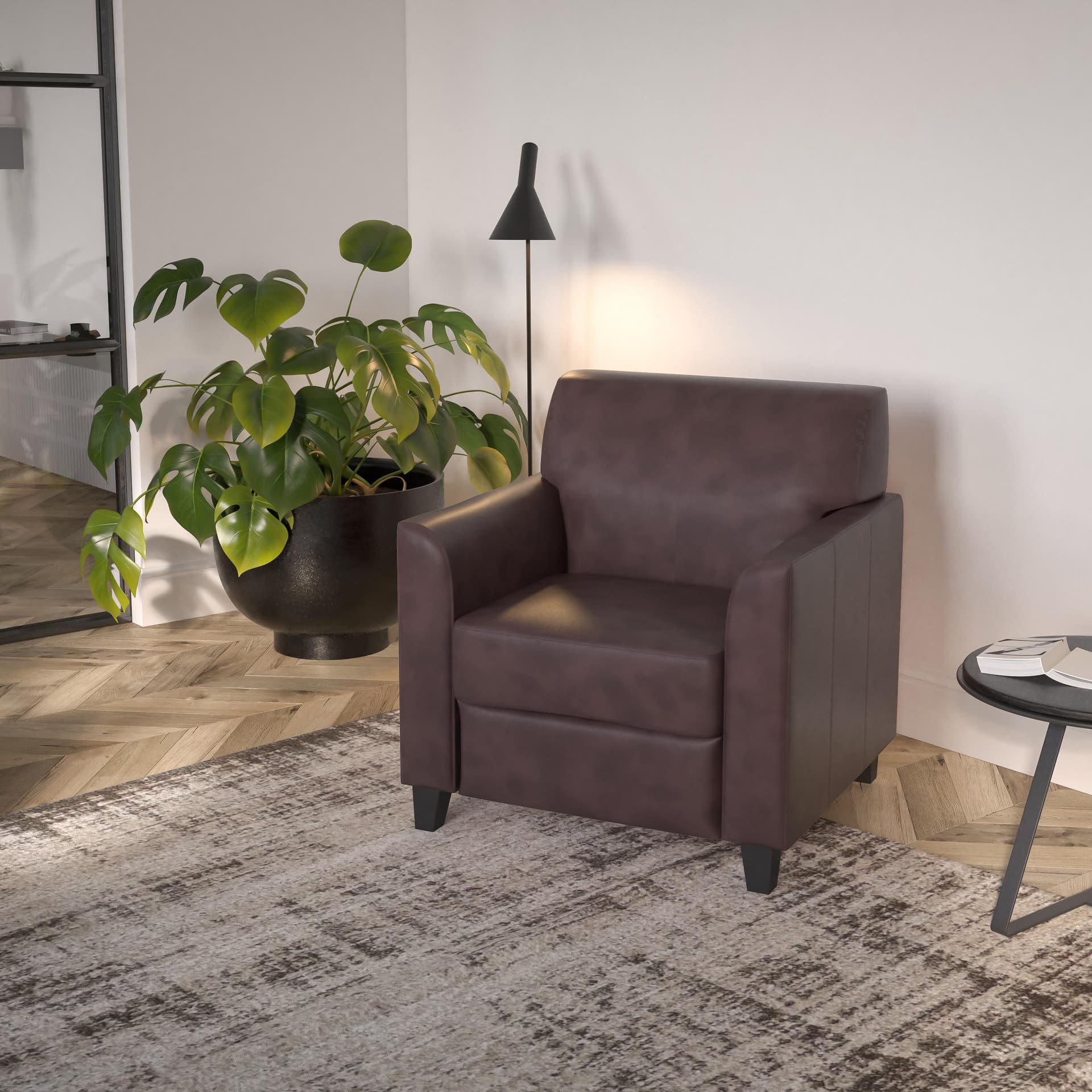 Brown LeatherSoft Chair with Clean Line Stitched Frame