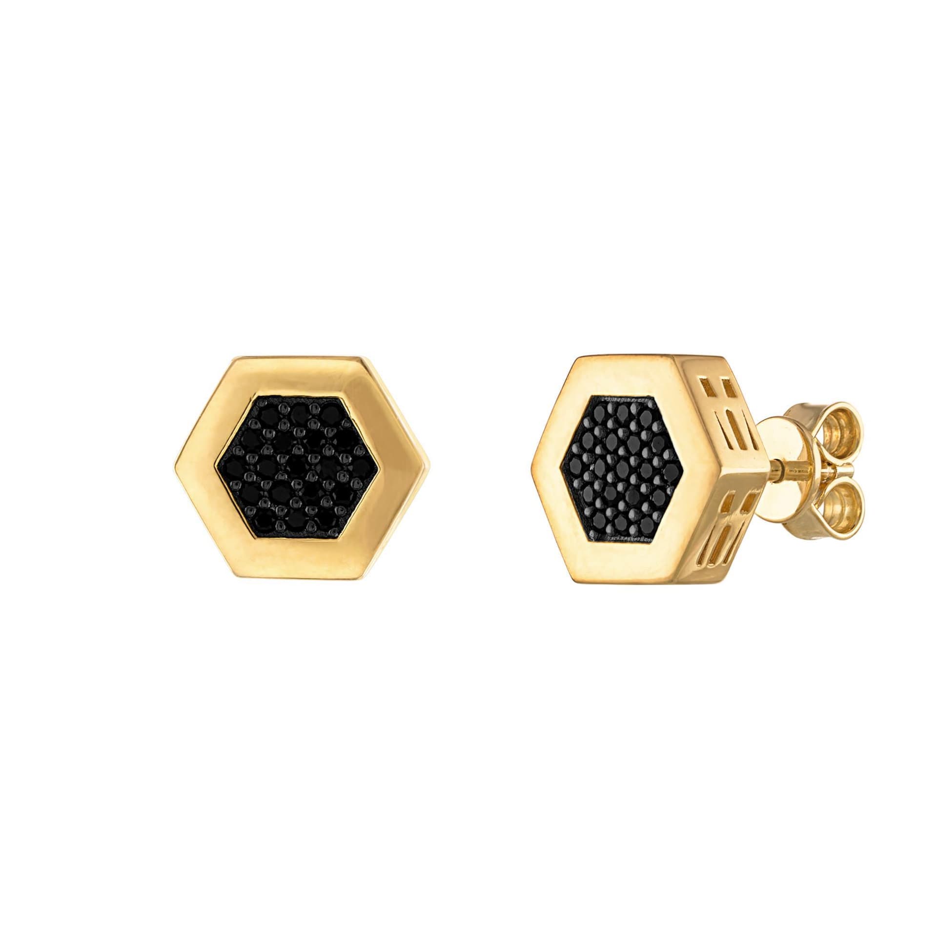 Icon Gold & Black Diamond Hexagon Earrings 10mm