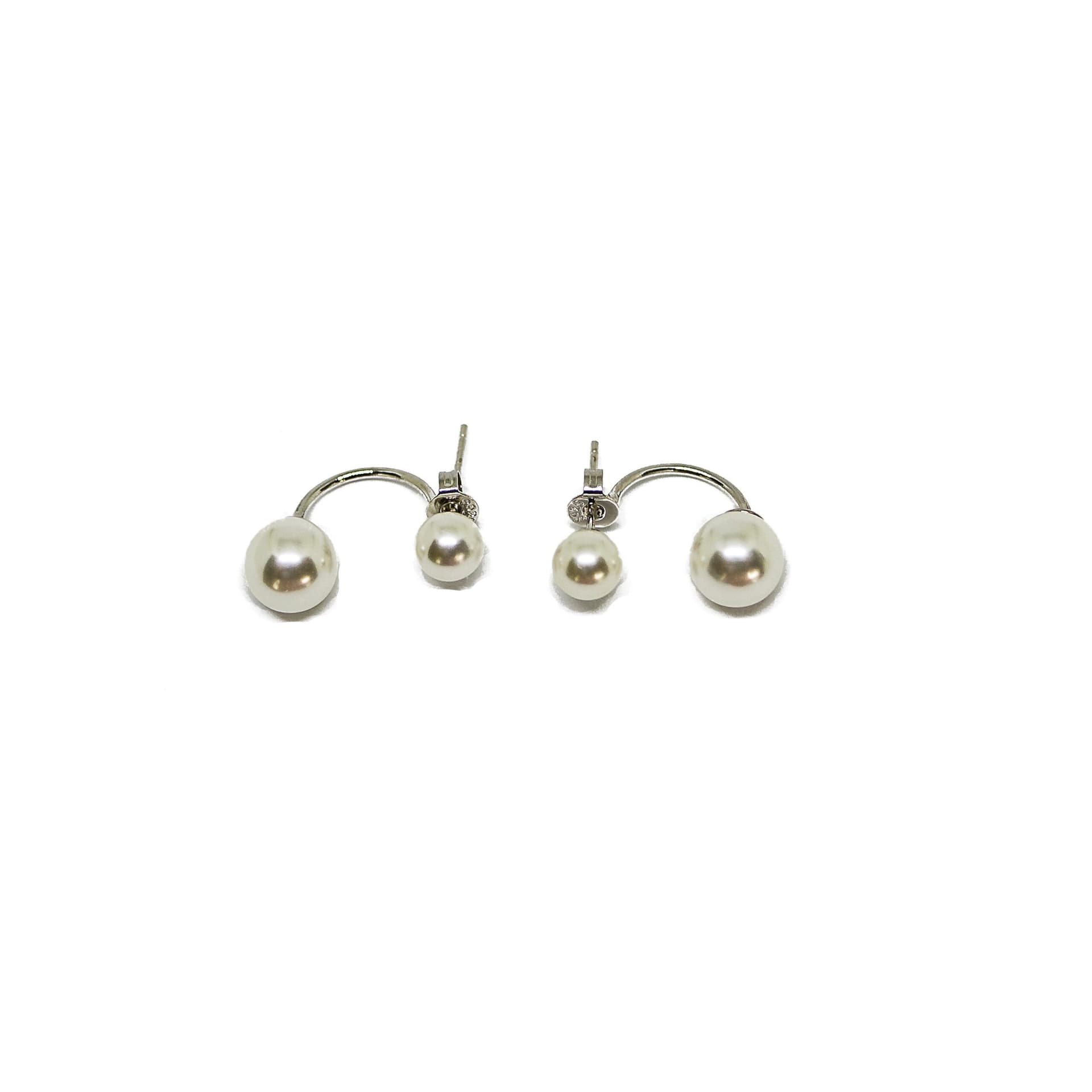 Double Pearl Floating Hoop Earrings in Silver