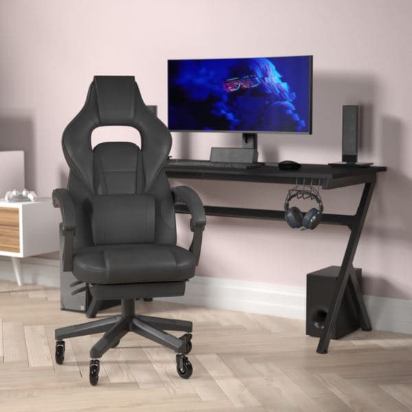 Office Gaming Chair with Skater Wheels & Reclining Arms - Black LeatherSoft
