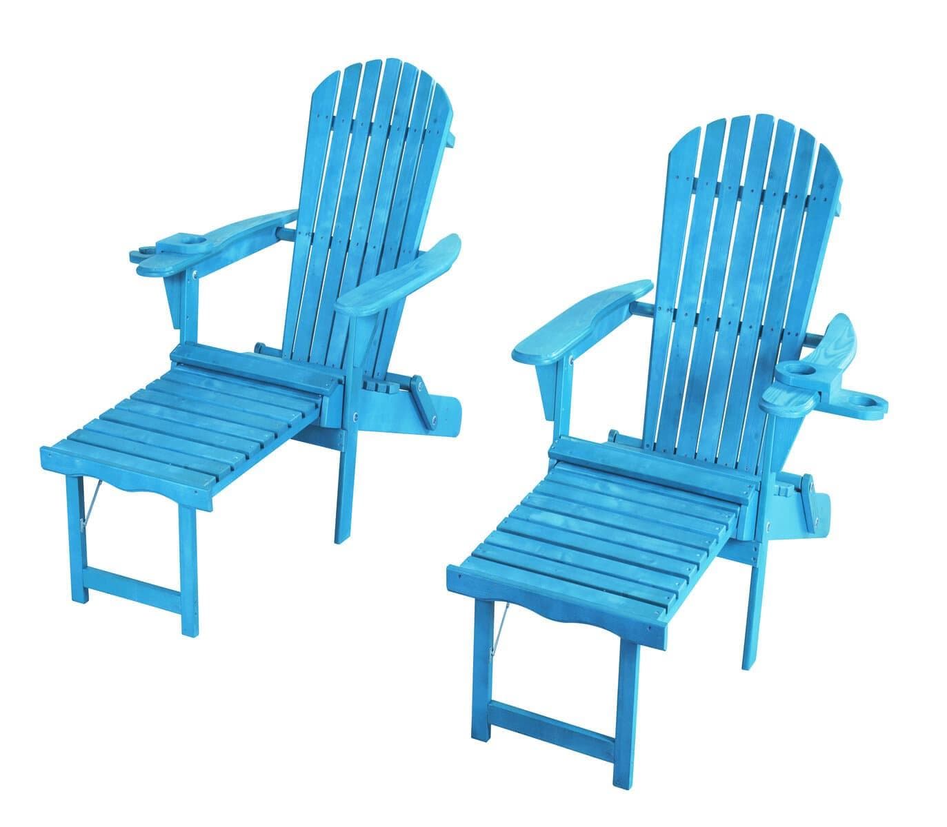 Oceanic Adirondack Chaise Lounge w/Ottoman & Beverage Holder, Set of 2 - Sky Blue