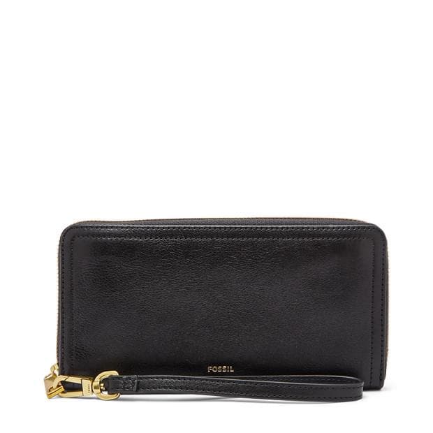 Logan Leather RFID Zip Around Clutch Wallet Black