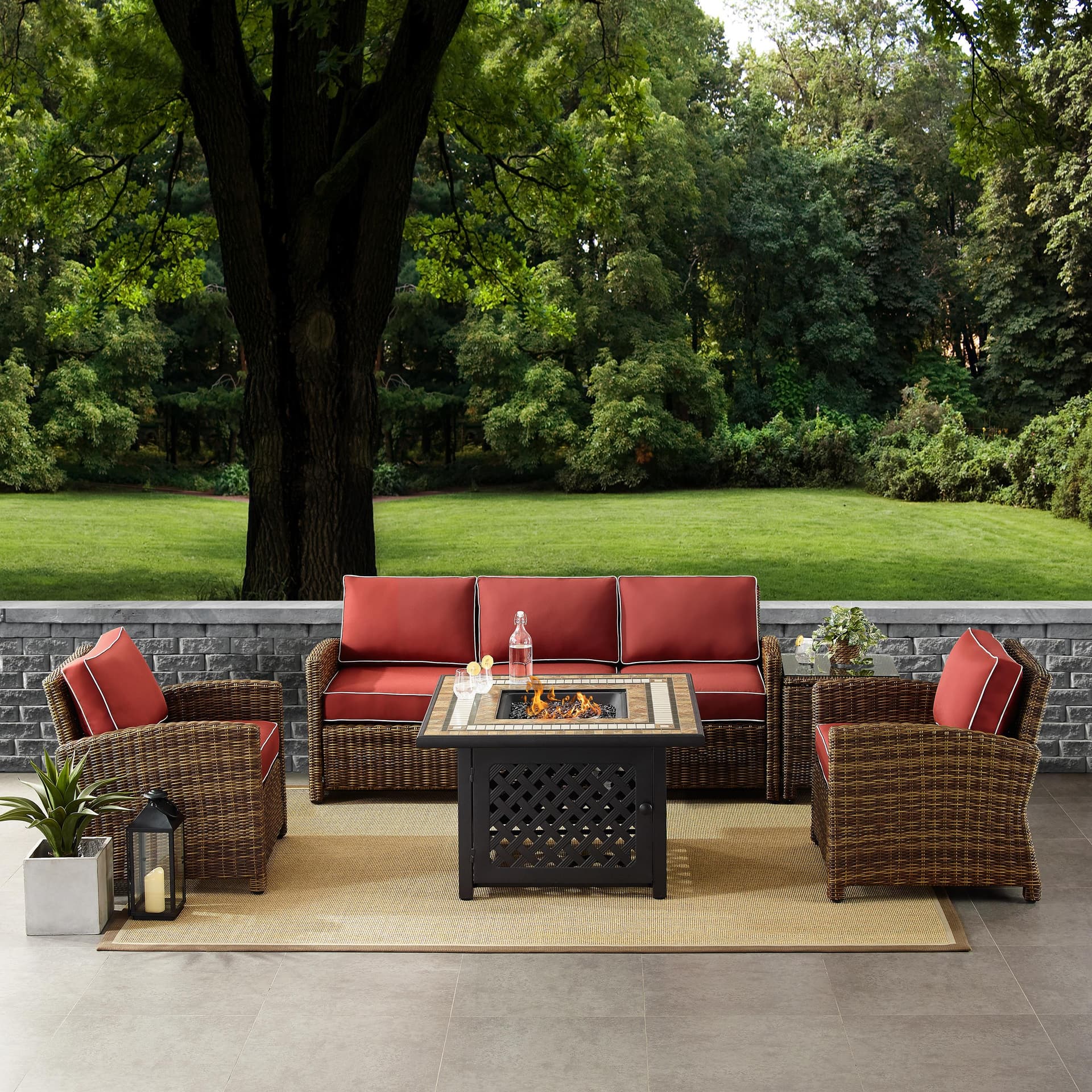 Bradenton 5-Piece Outdoor Wicker Sofa Conversation Set With Sangria Cushions