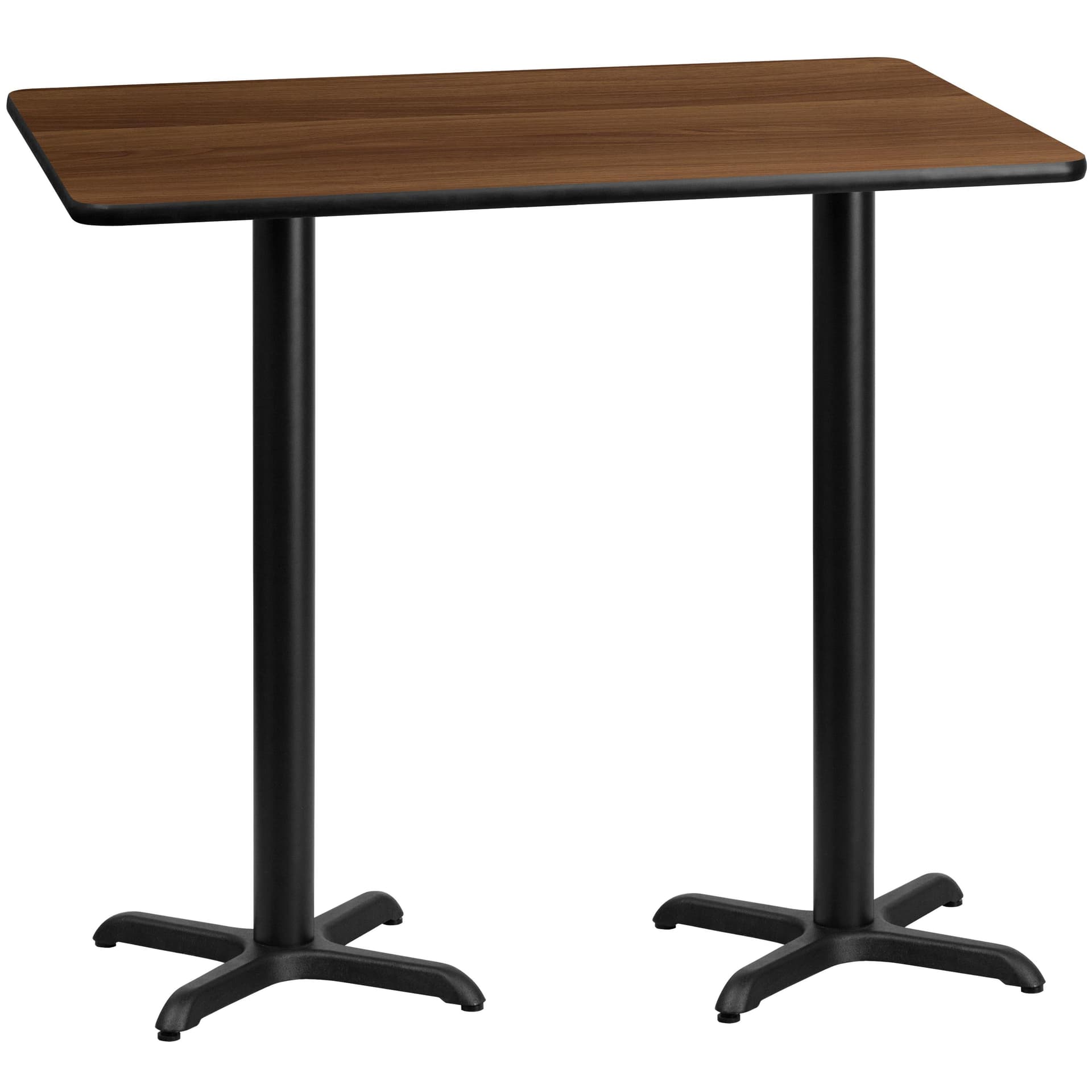 30x60 Rectangular Walnut Laminate Table Top & 22" x 22" Bar Height Table Bases
