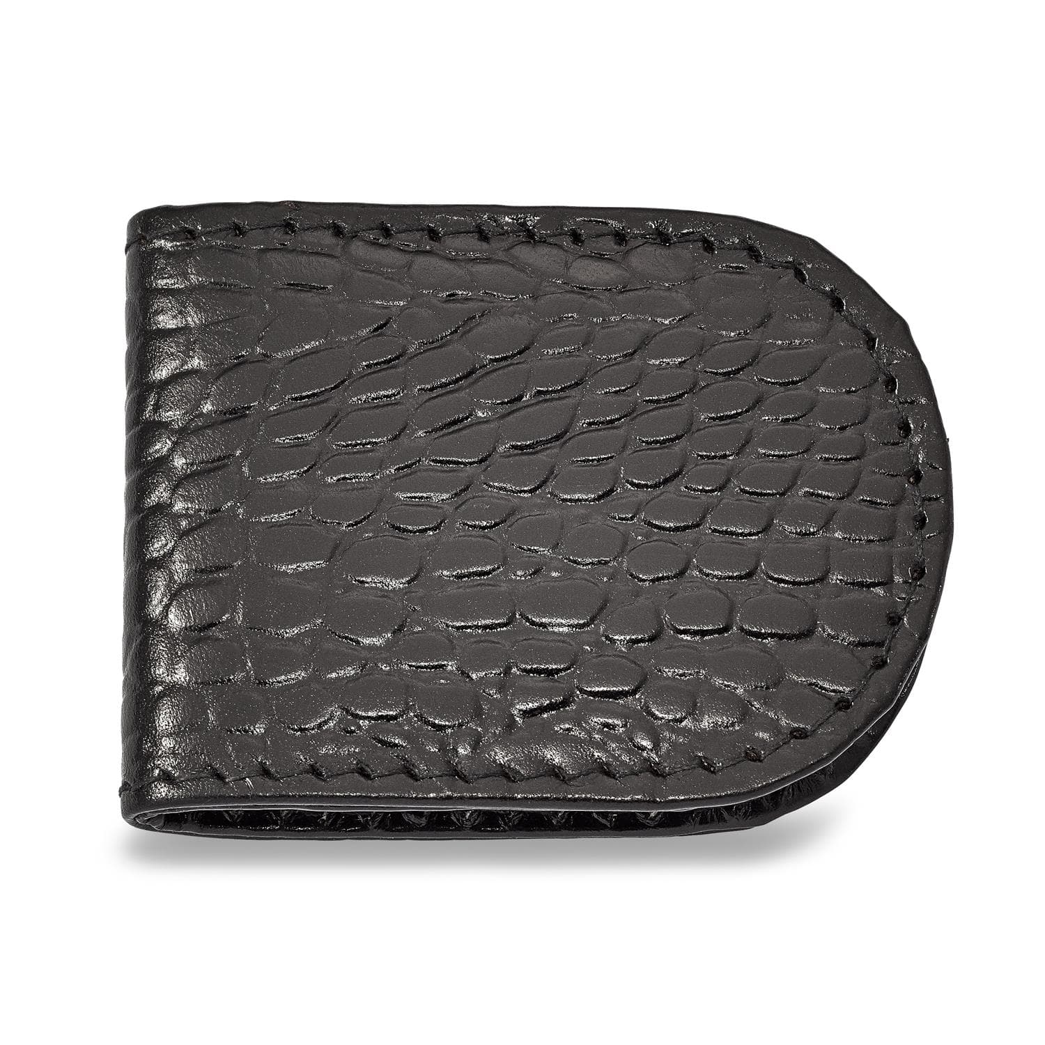 Black Leather Crocodile Grain Money Clip