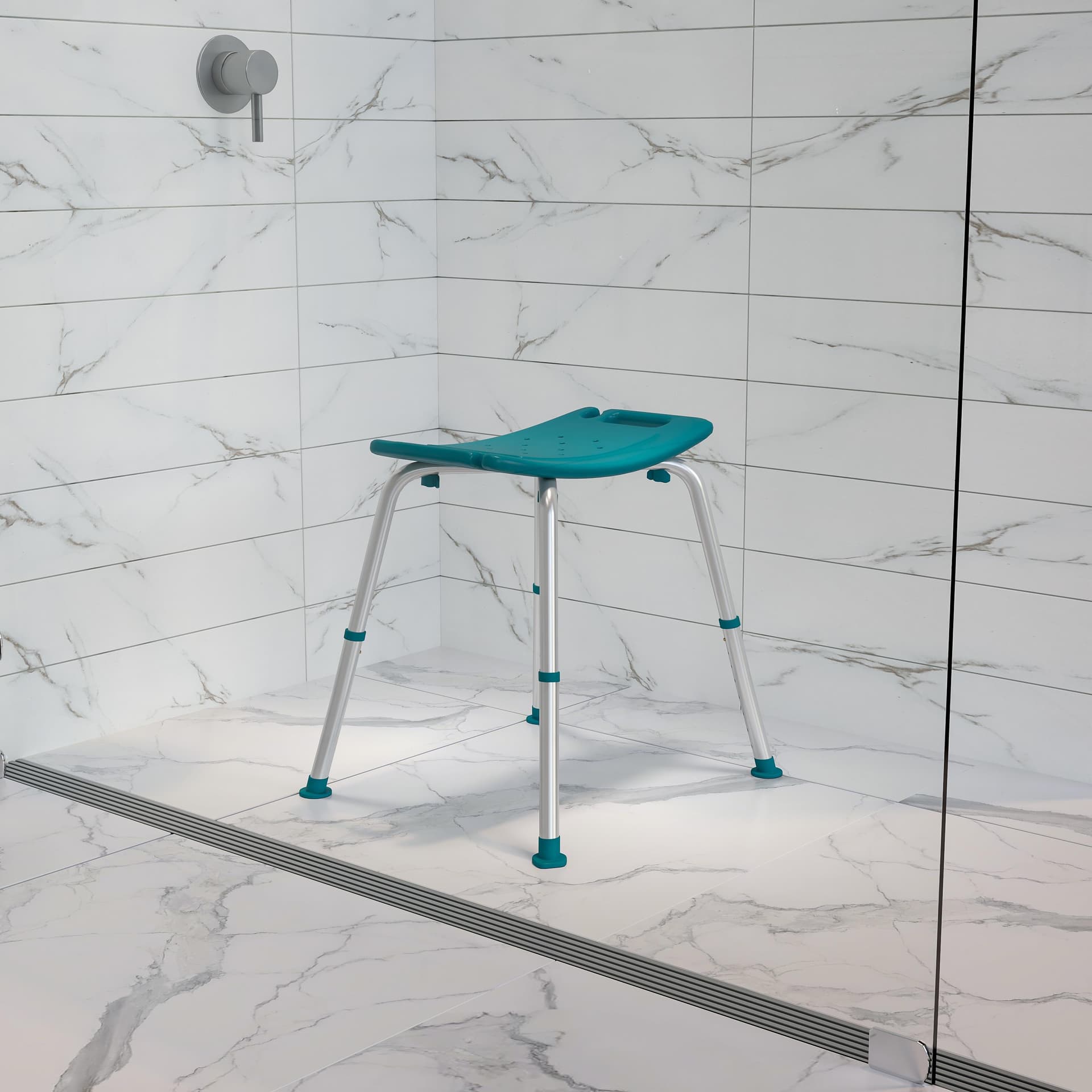 Tool-Free 300 Lb. Capacity, Adjustable Teal Bath & Shower Chair w/ Non-slip Feet