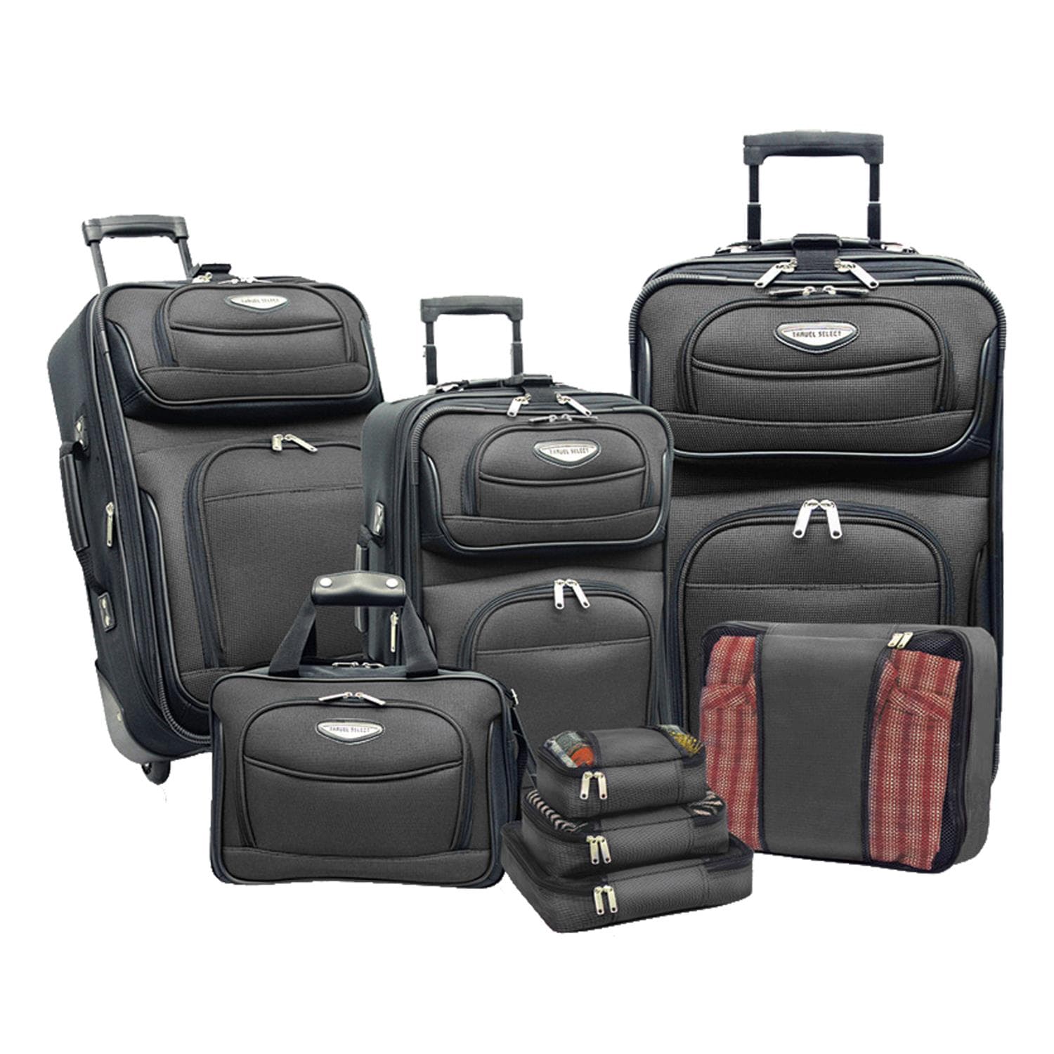 Travel Select Amsterdam 8-Piece Expandable Uprights, Tote Bag & Packing Cubes Luggage Set Gray
