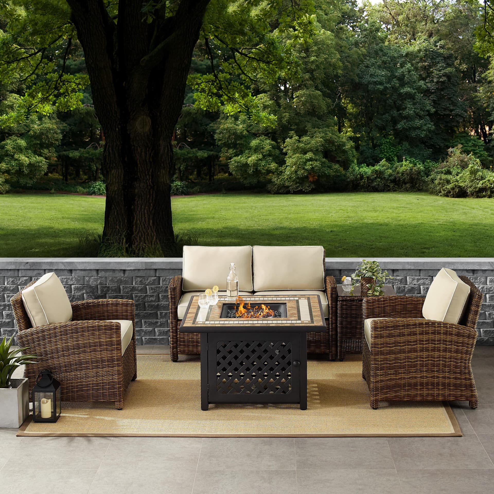 Bradenton 5-Piece Outdoor Wicker Conversation Set With Sand Cushions