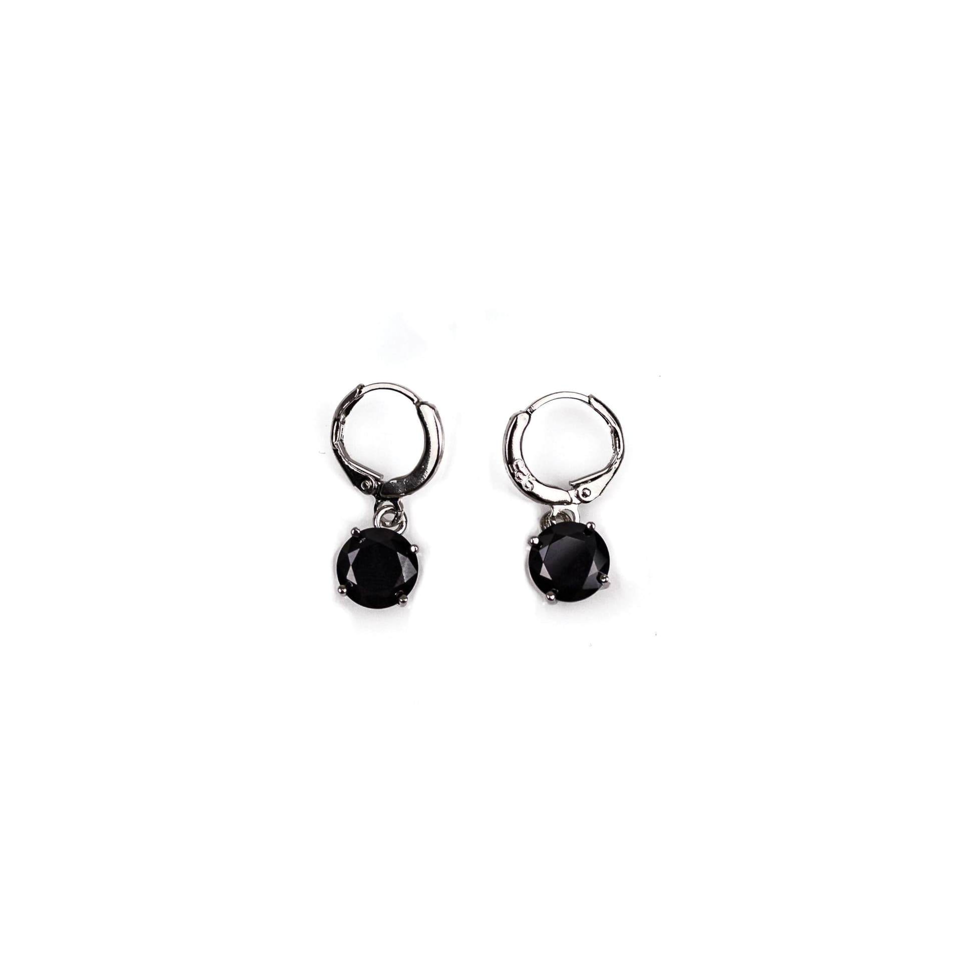 Round Cut Crystal Solitaire Earrings in Black Onyx