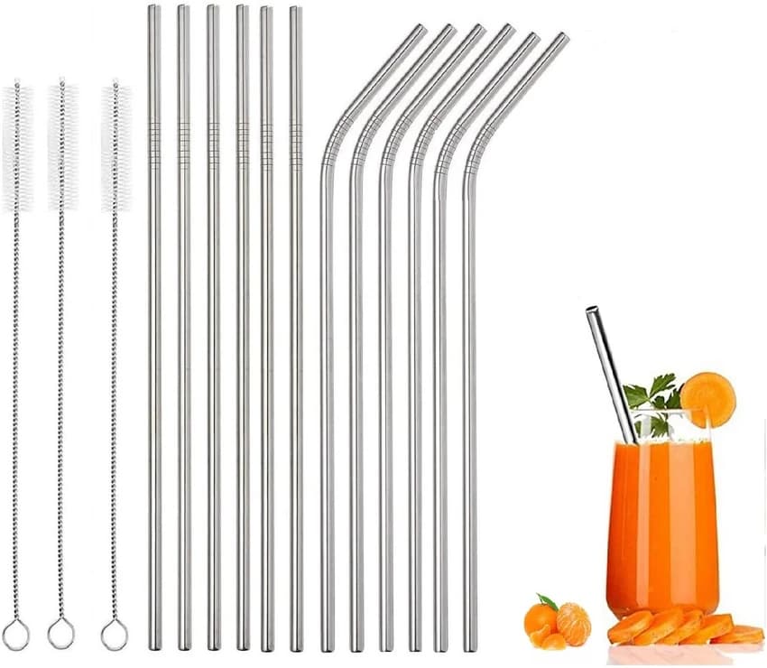 Stainless Steel Reusable Straw Set – 8-Piece with Cleaning Brush & Travel Case