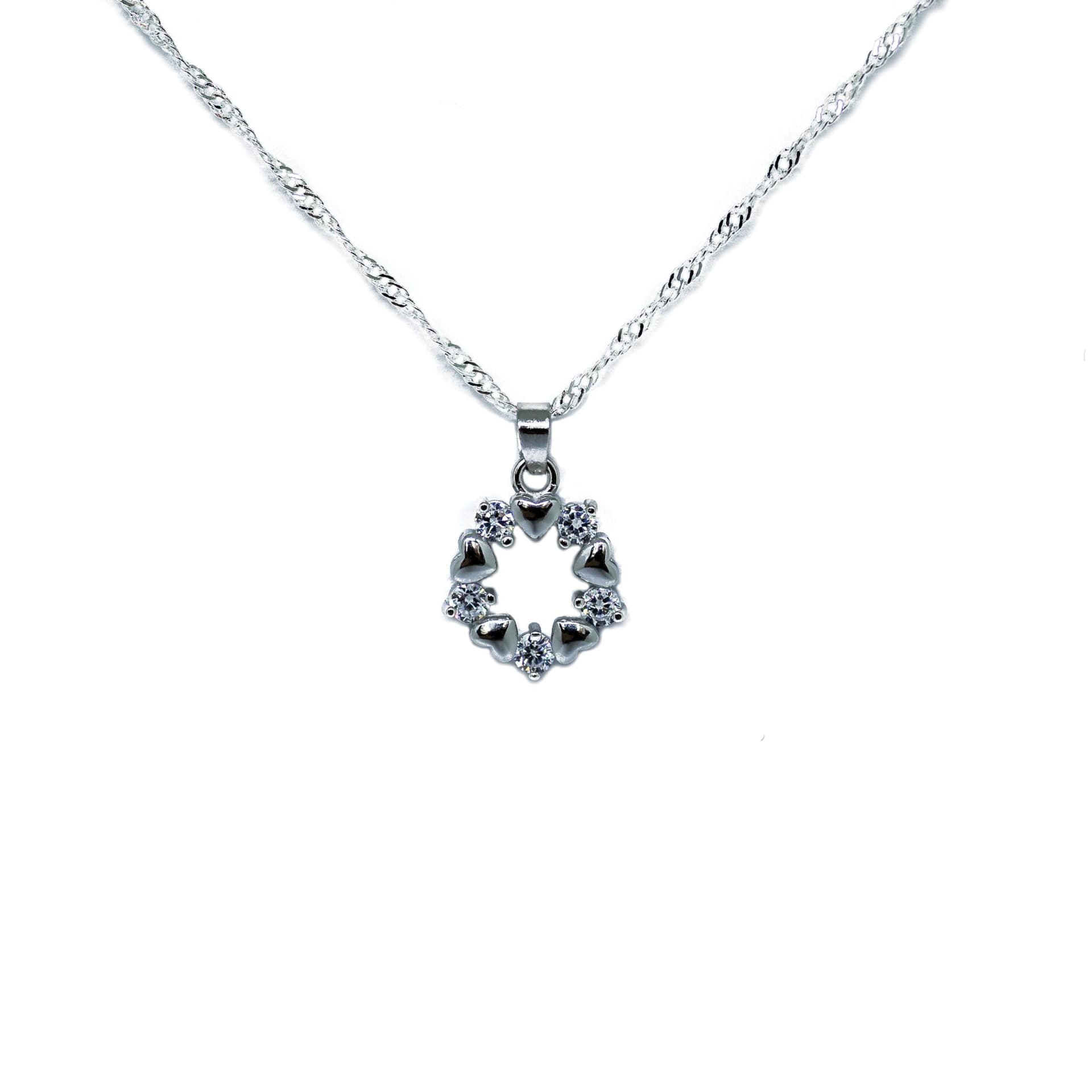 Silver Heart and Crystal Wreath Petite Pendant Necklace