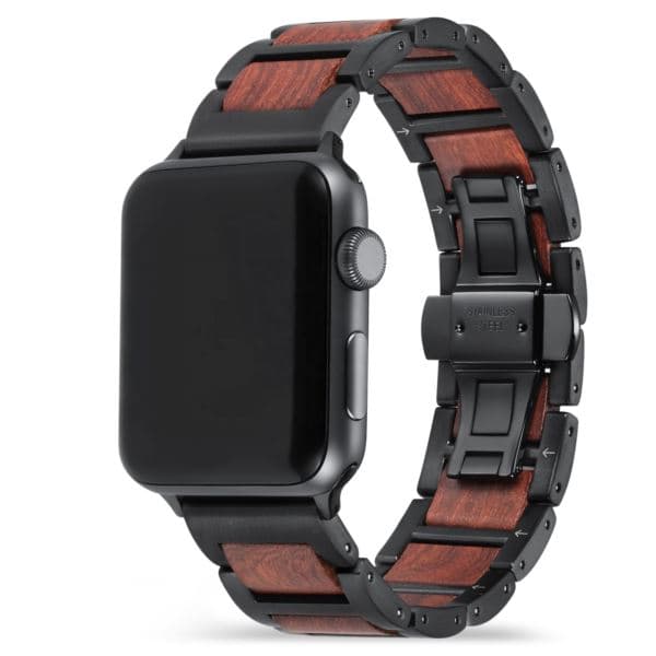 Large Apple Watch Band Black Sandalwood Stainless Steel x Wood (42mm, 44mm, 45mm)