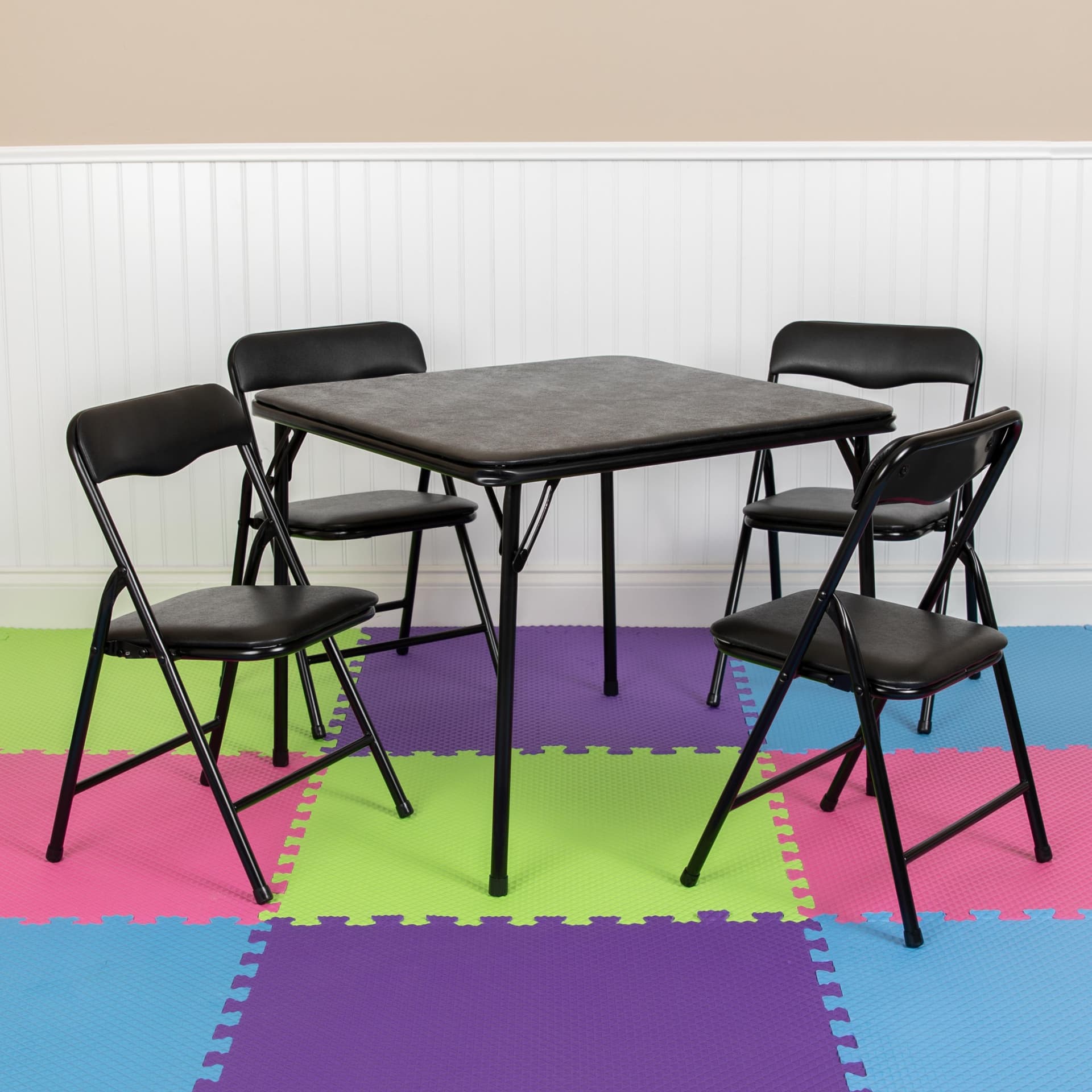 Kids Black 5 Piece Folding Table and Chair Set - Kids Activity Table Set