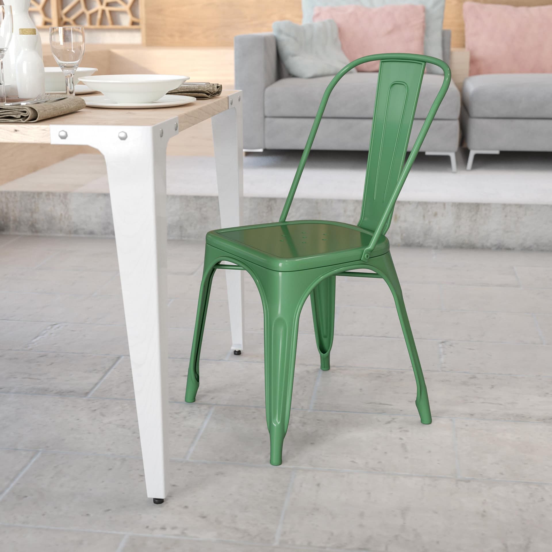 Green Metal Indoor-Outdoor Stackable Chair - Restaurant Chair - Bistro Chair