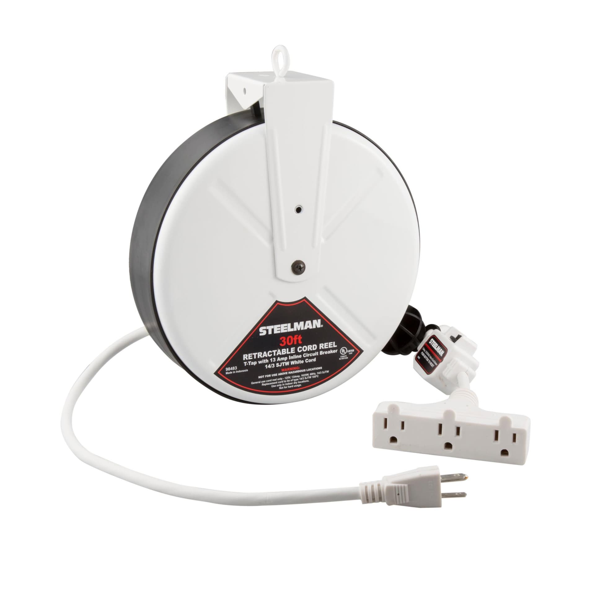 Steelman 30-Foot Retractable Cord Reel w/Triple Tap