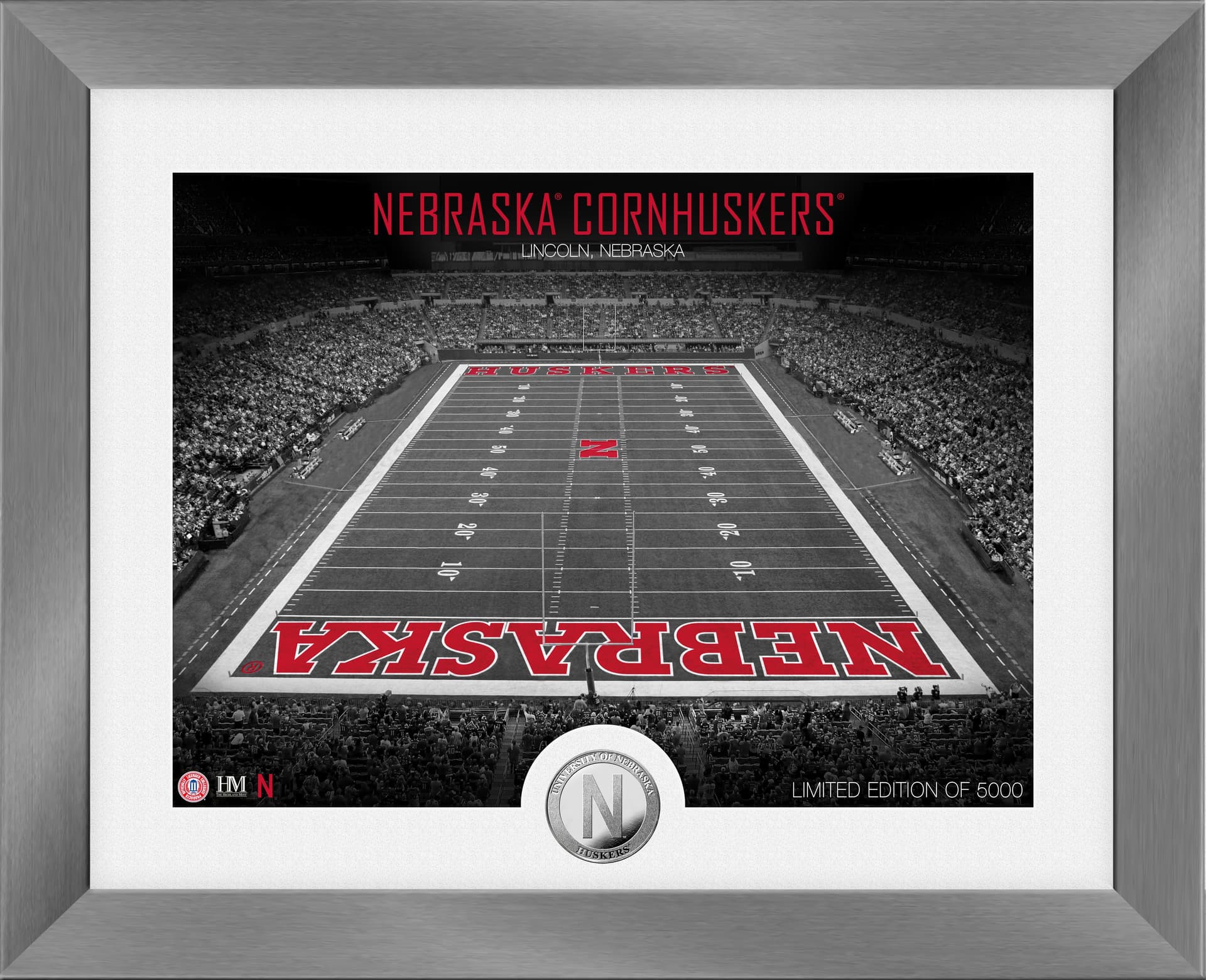 University of Nebraska Cornhuskers Art Deco Stadium Silver Coin