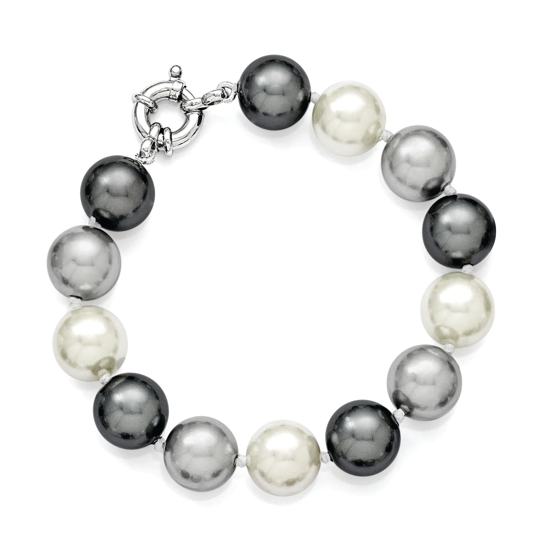Sterling Silver Majestik 12-13mm Multi-color Shell Bead Bracelet