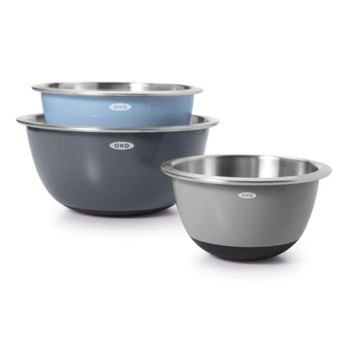 Good Grips 3pc Stainless Steel Mixing Bowl Set Gray/Blue