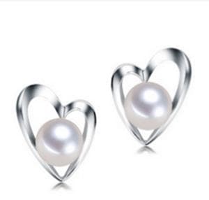 Sterling Silver Heart with Pearl  Earrings