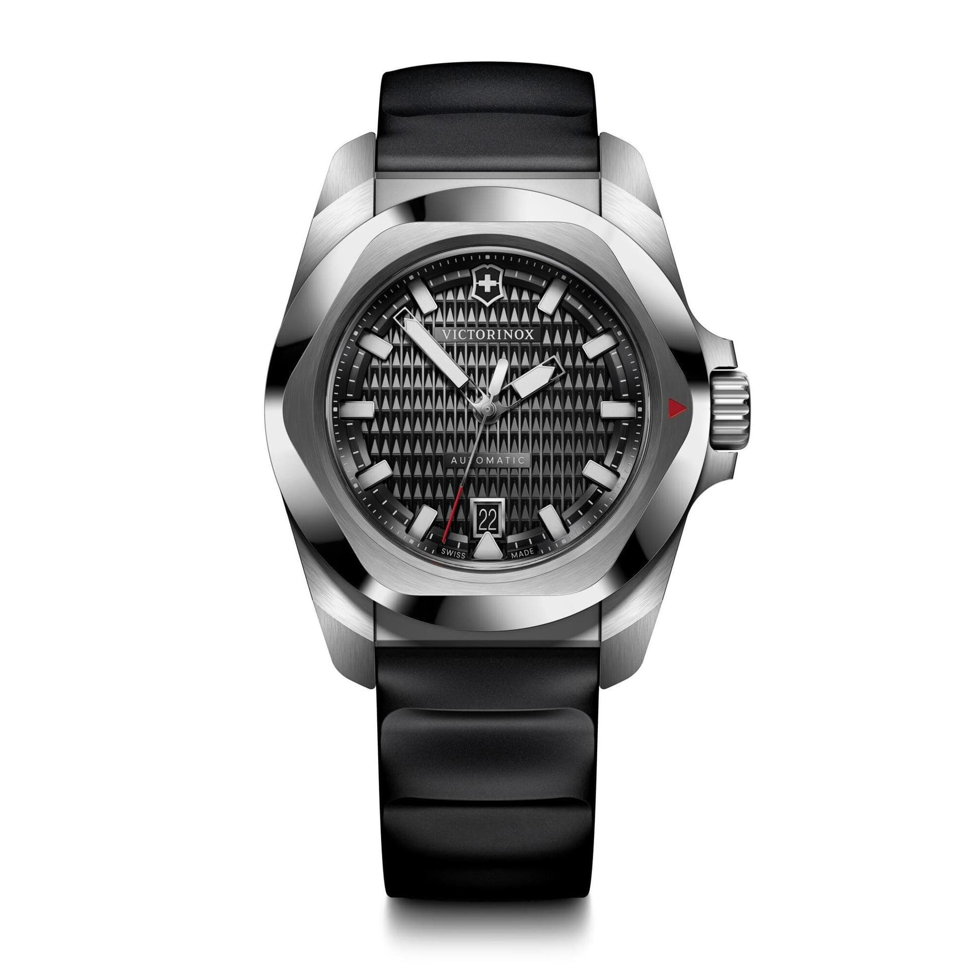 Mens I.N.O.X. Automatic Silver & Black Rubber Strap Watch Black Dial