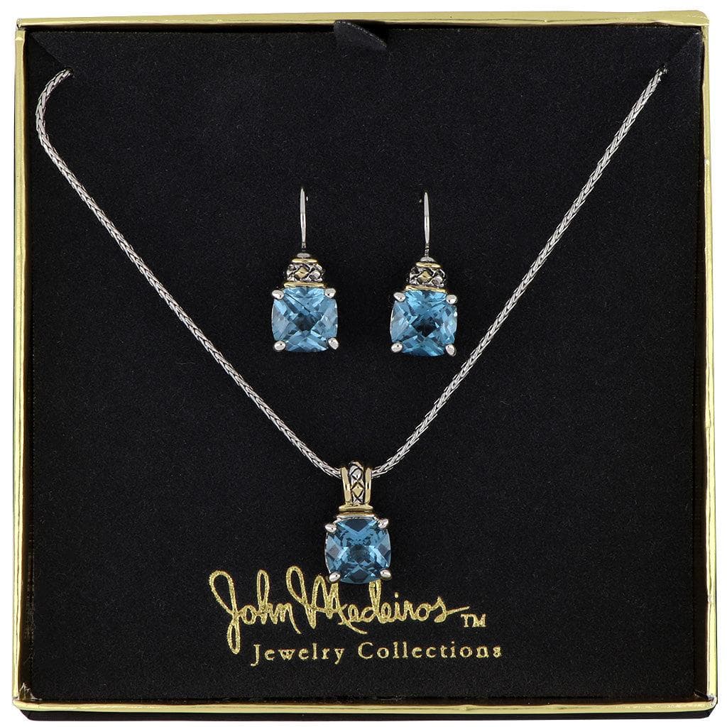 Anvil Square cut Earrings with Beijos Cushion Necklace. K5246-A603 & F3521-A600 Aqua, Set