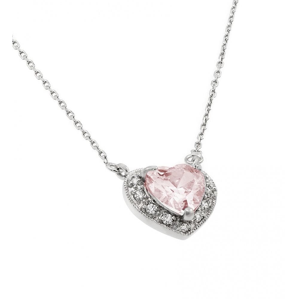 PARIKHS Rhodium Plated CZ Heart October Birthstone Necklace in 925 Sterling Silver