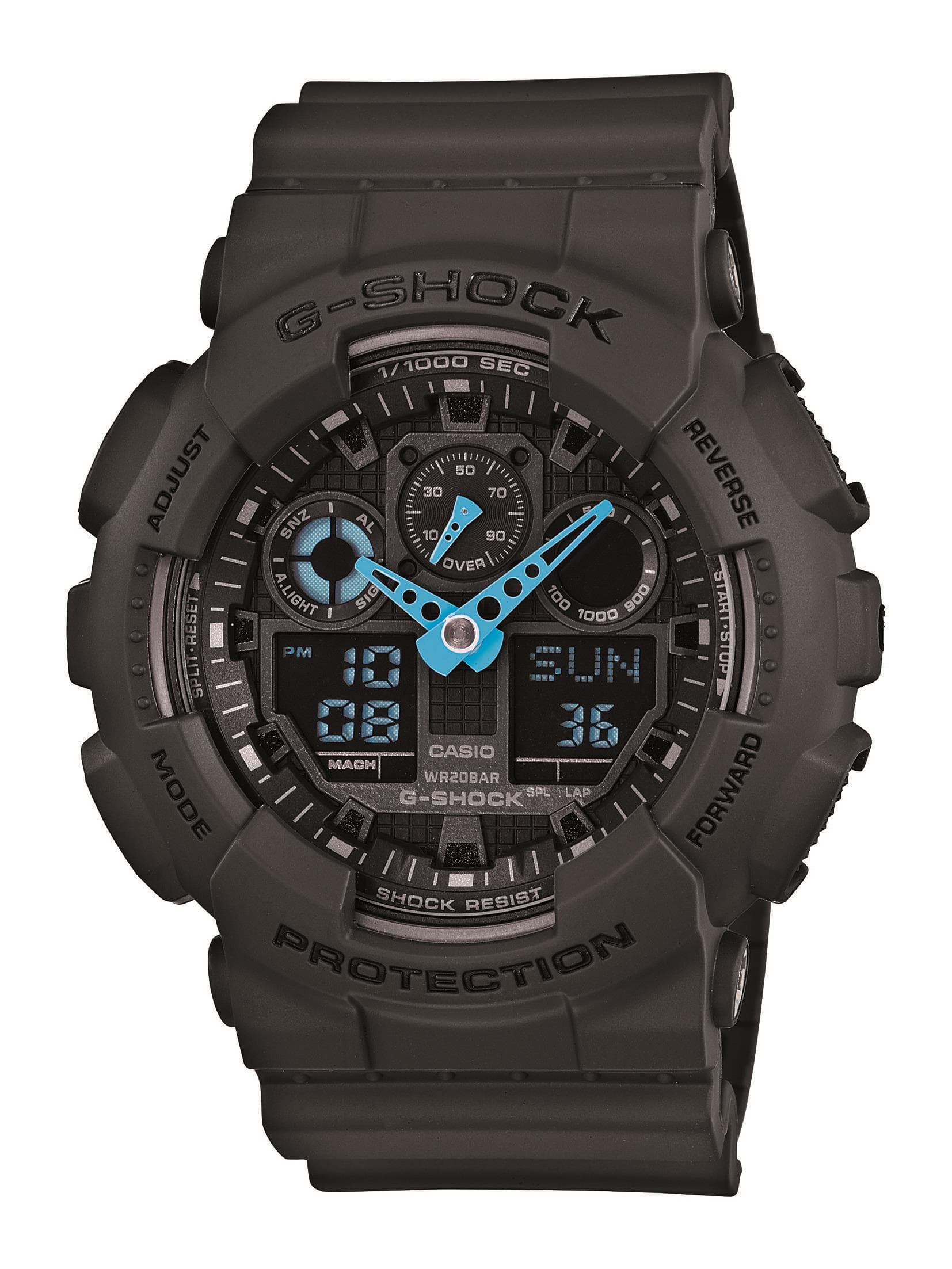 G-Shock Analog Digital Gray and Neon Blue Watch