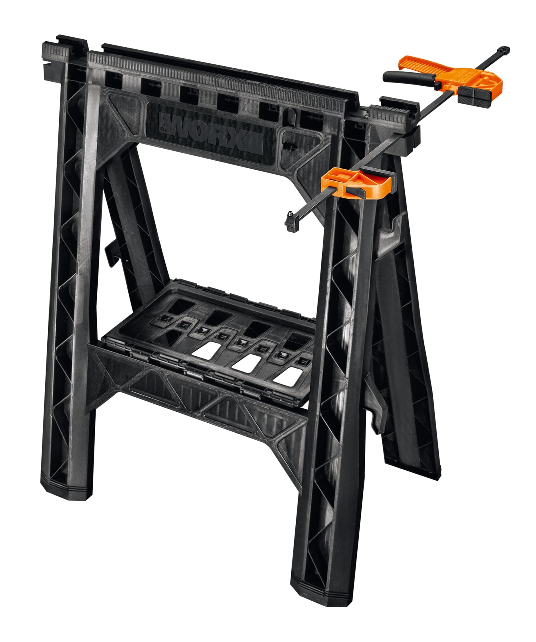 Set of 2 Clamping Sawhorses w/ 2 Bar Clamps