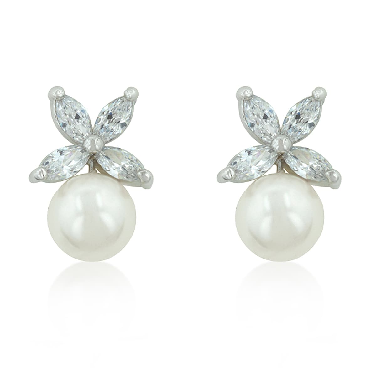 Flower Topped Pearl Stud Earrings