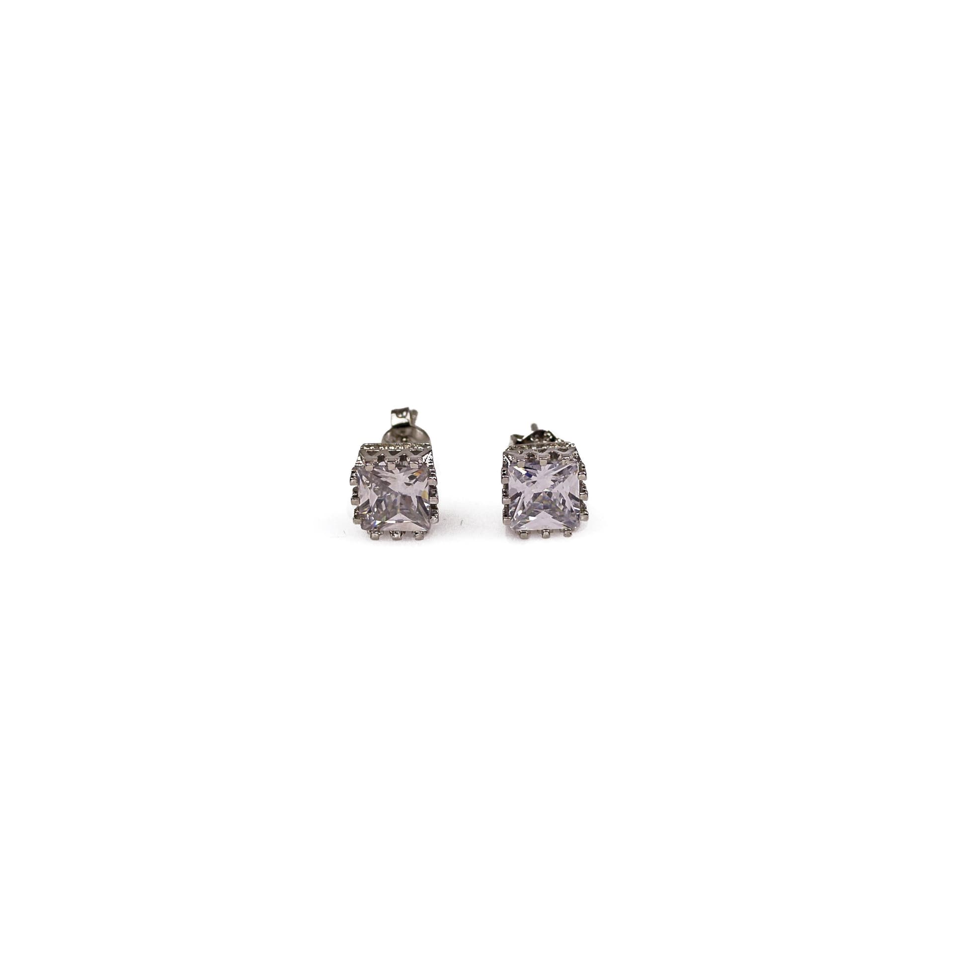 Royal Cushion Solitaire Stud Earrings in Silver Tone