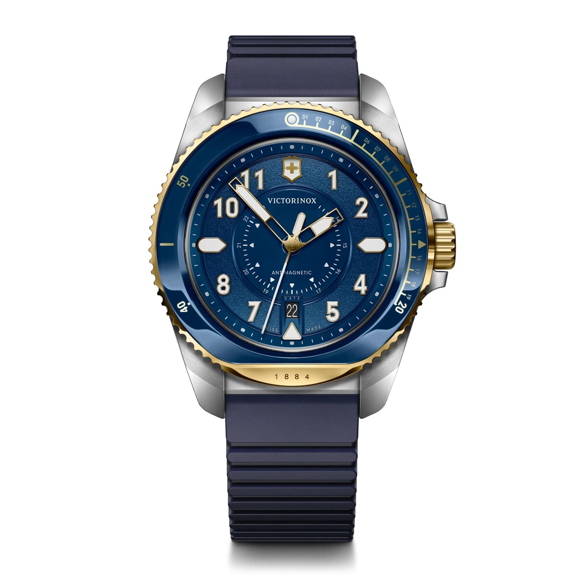 Journey Quartz 43mm, Silver/Gold Tow-Tone Stainless Steel Case, Blue Dial, Blue Rubber Strap