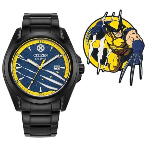 Men's Wolverine Eco-Drive Black IP Stainless Steel Watch Blue Dial