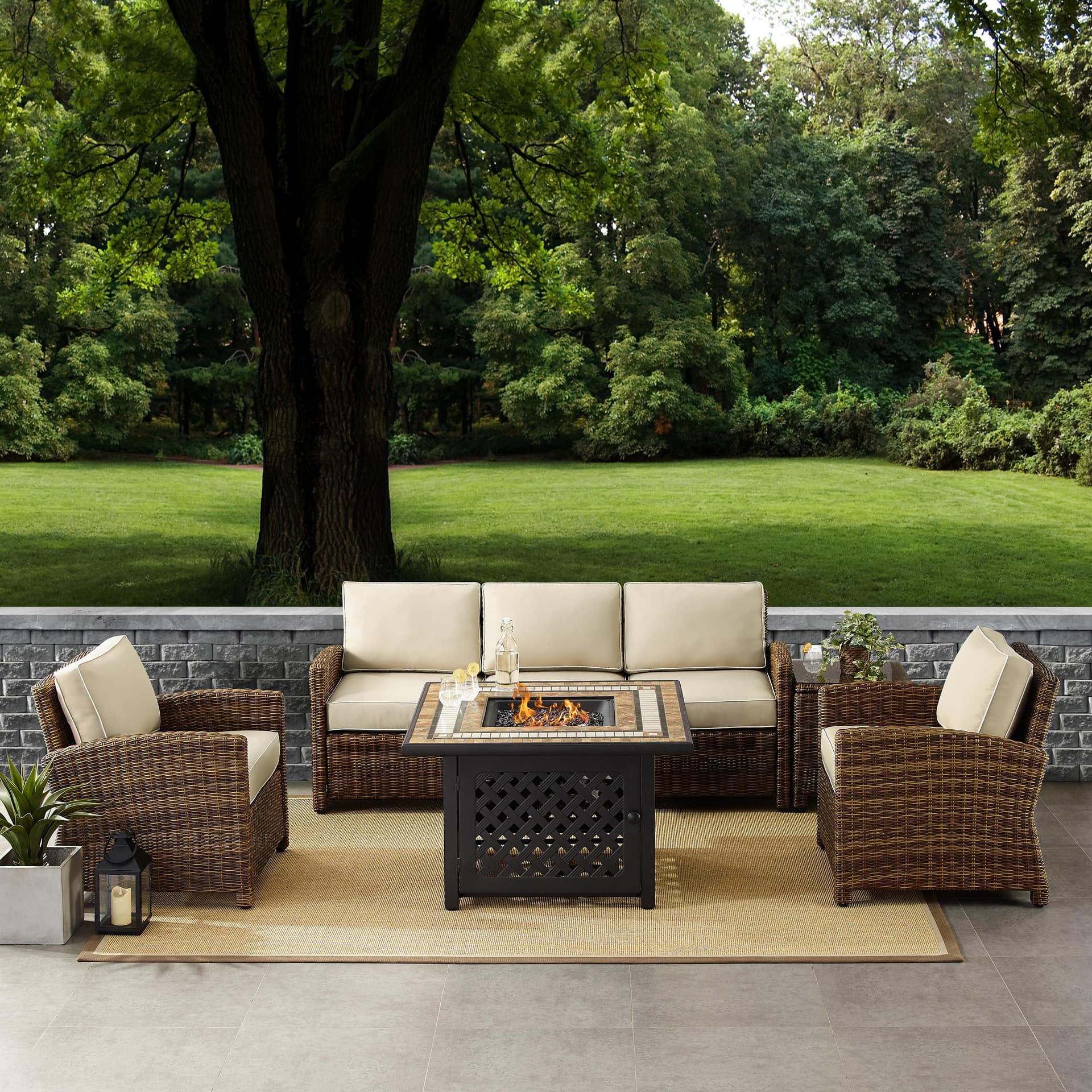 Bradenton 5-Piece Outdoor Wicker Sofa Conversation Set With Sand Cushions