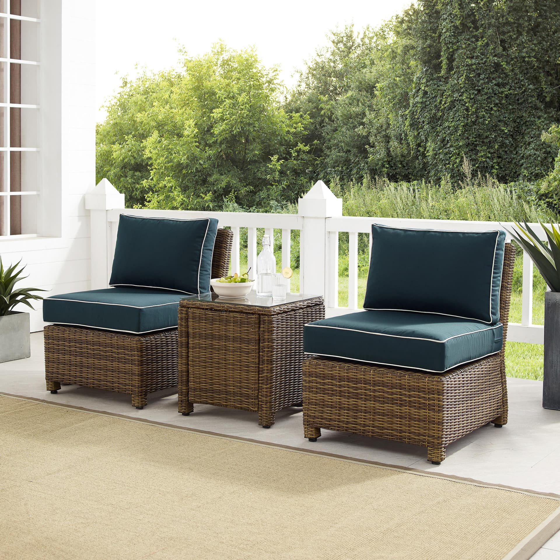 Bradenton 3Pc Armless Wicker Outdoor Chair Set