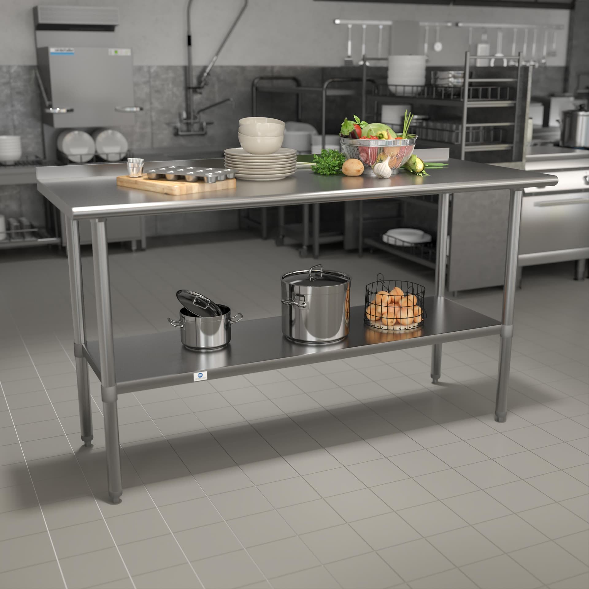 Stainless Steel 18 Gauge Work Table with Backsplash and Shelf, NSF - 60"W x 24"D