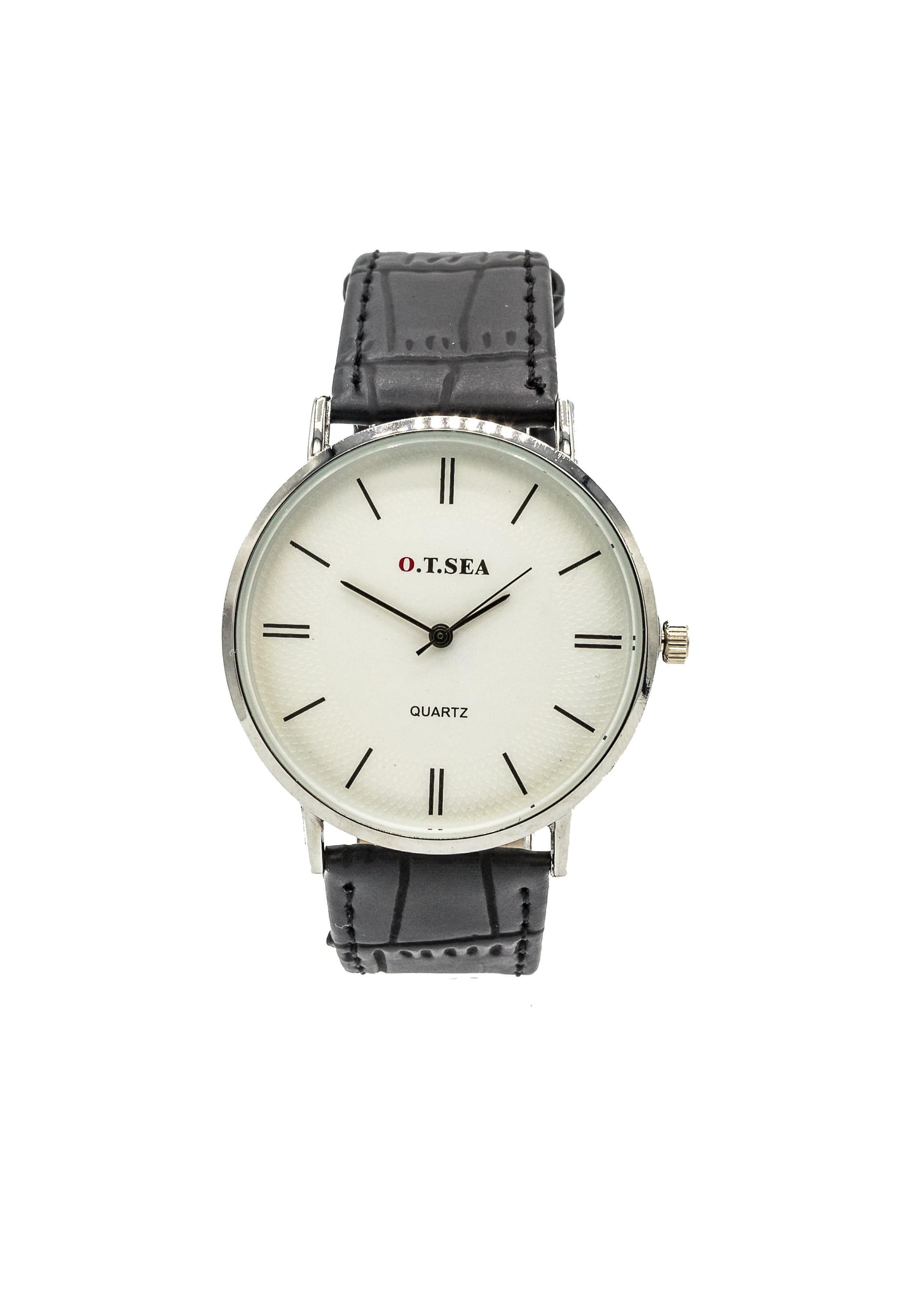 Women's Silver Quartz Black Leather Band Watch