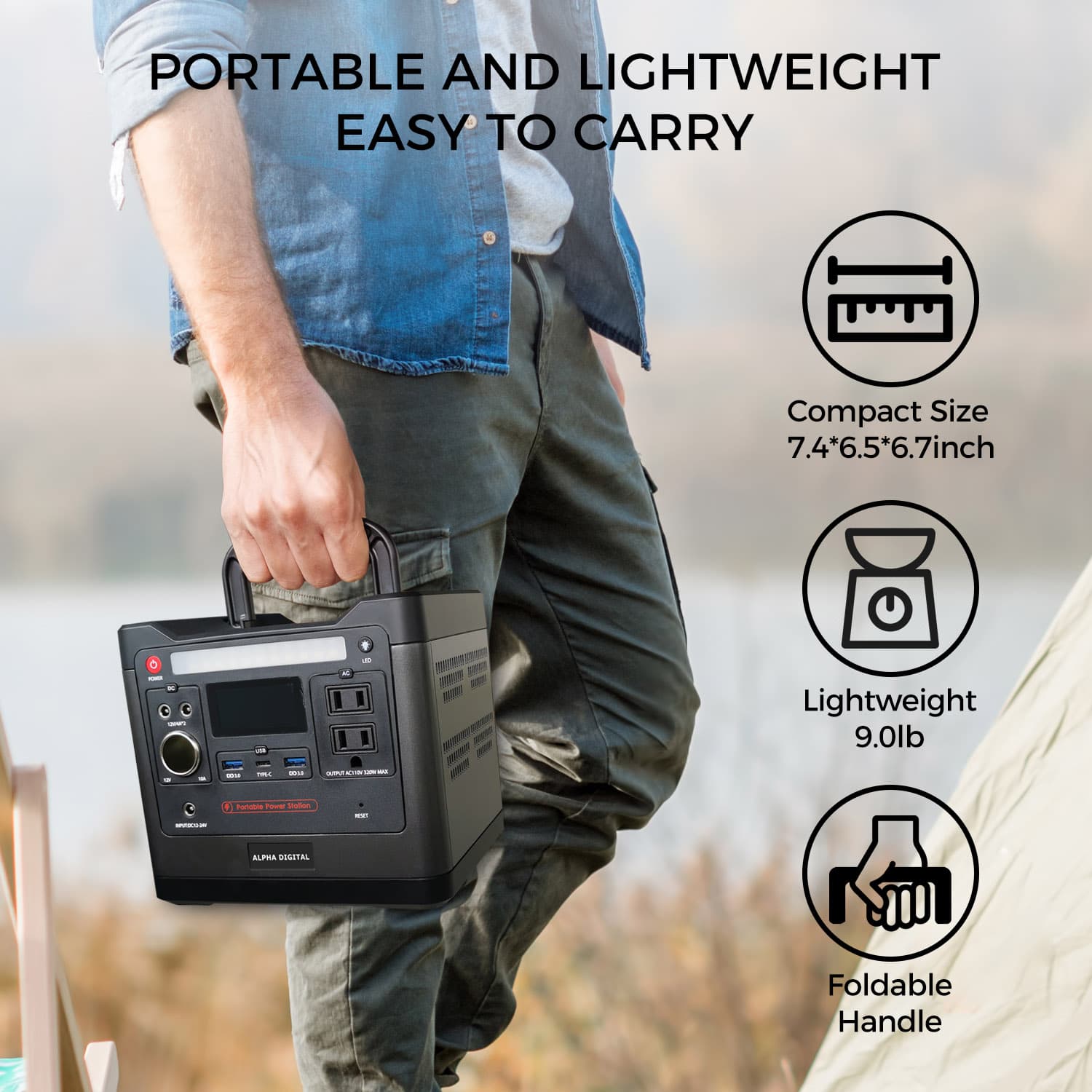 320W Portable Power Station, 298Wh/93120mAh, For Outdoors, Emergencies, Backup Power Backup, Campouts, Flashlight, Various Charging Ports/Outlets