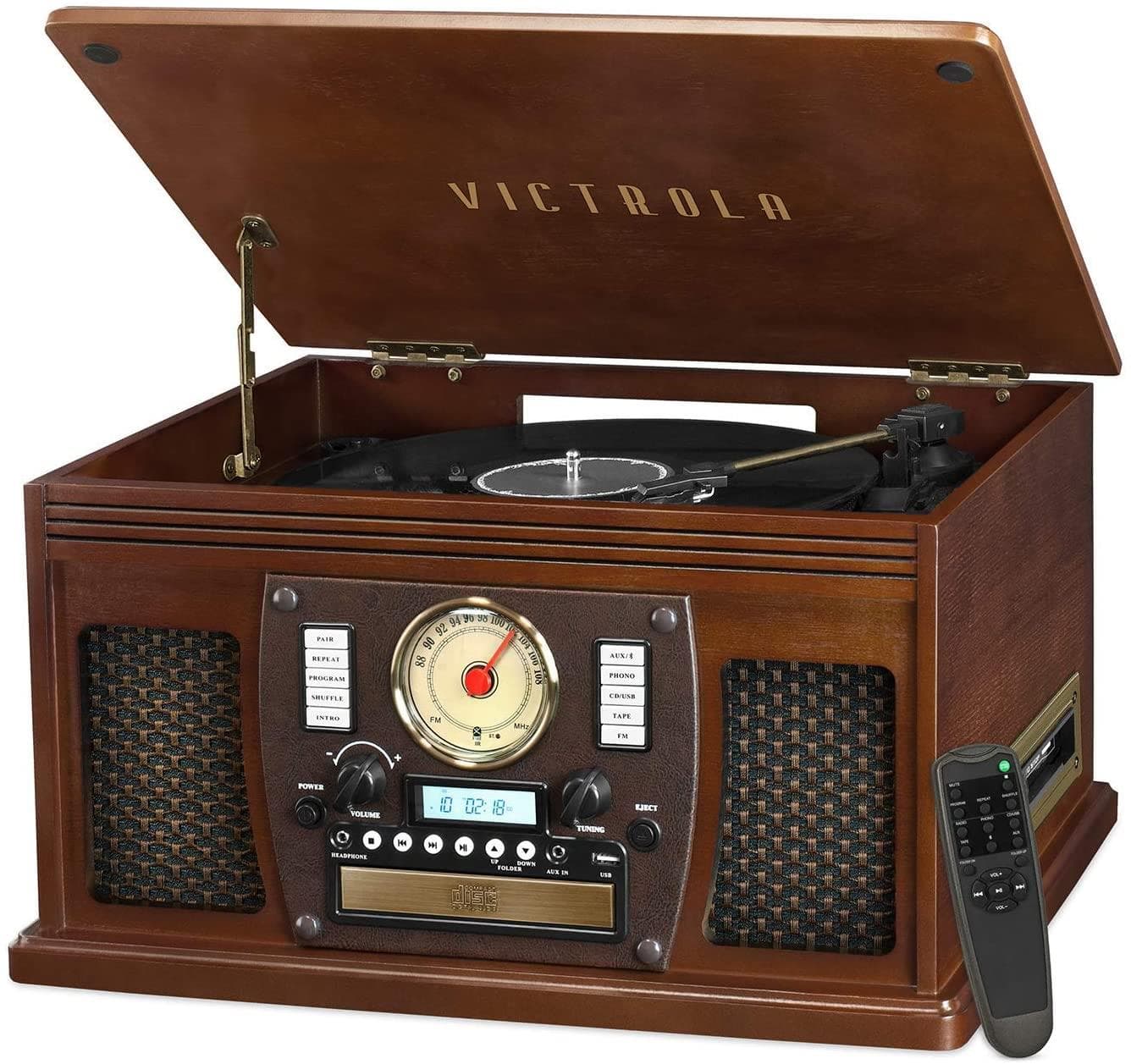 Victrola 8-in-1 Bluetooth Record Player & Multimedia Center, Built-in Stereo Speakers - Espresso