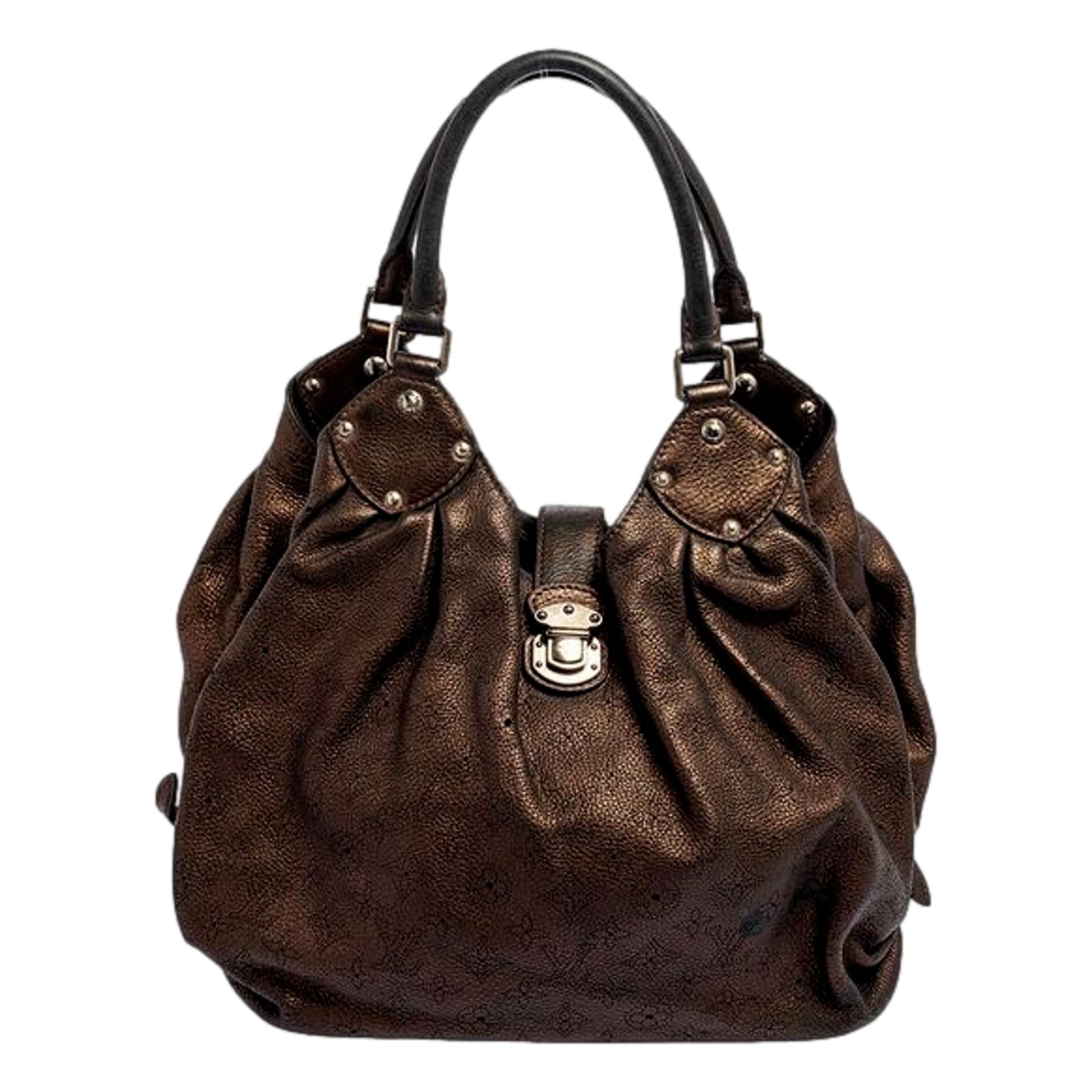 Louis Vuitton Mahina XL Hobo Bronze Leather Shoulder Bag Silver Hardware