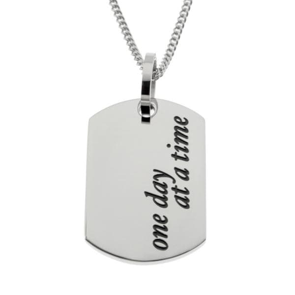 Joyful Sentiments One Day At A Time Dog Tag Pendant Necklace