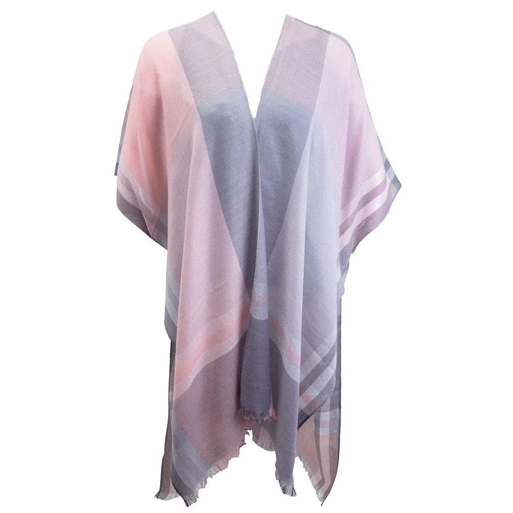 Plaid Metallic Kimono with Frayed Edges