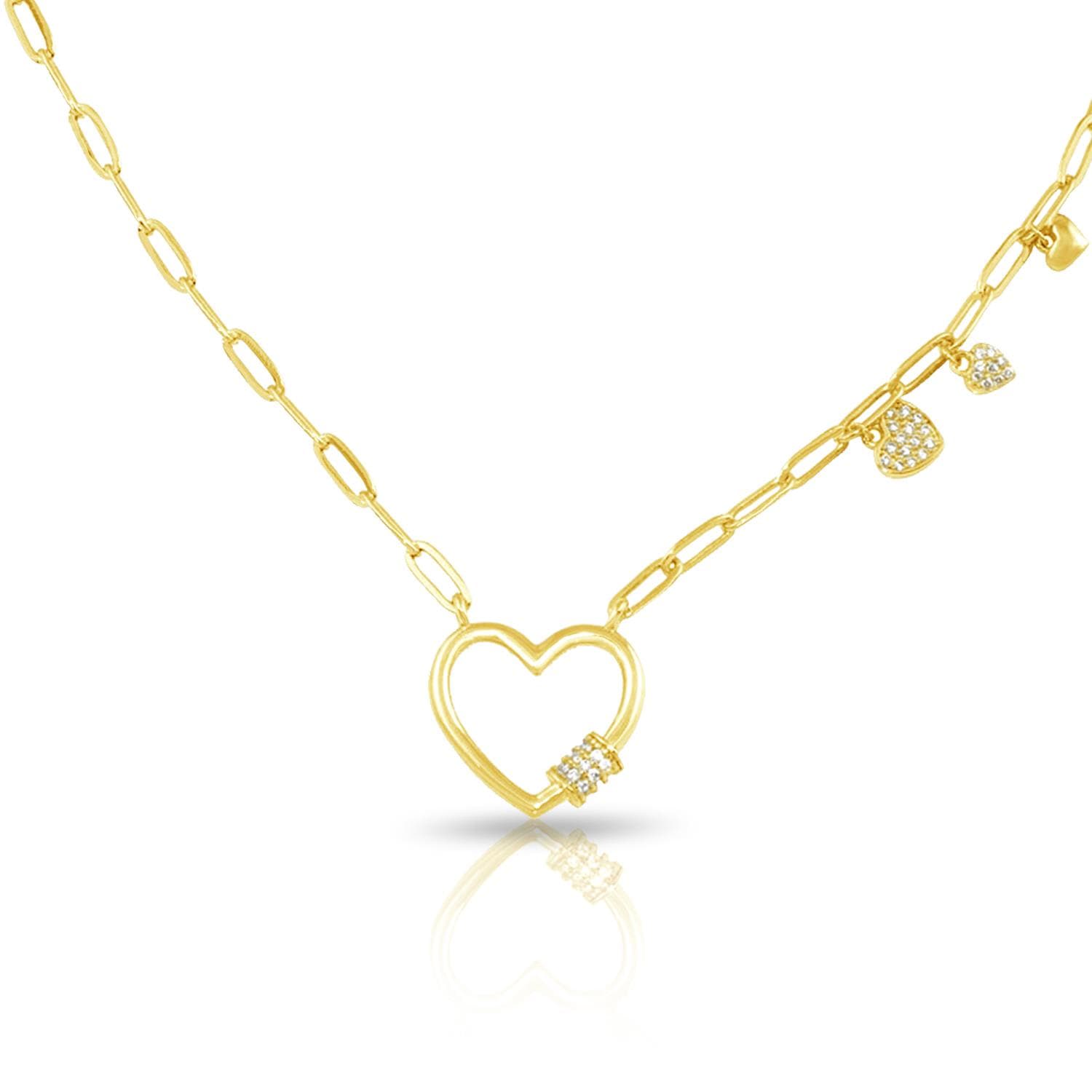 PARIKHS Gold Plated Heart CZ Paperclip Necklace in 925 Sterling Silver